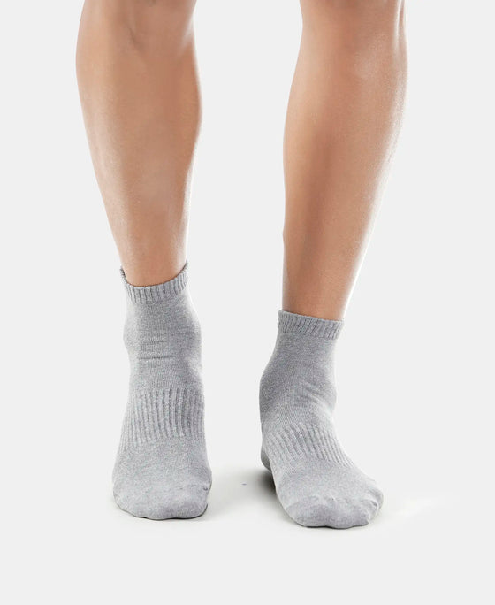 Compact Cotton Elastane Stretch Ankle Length Socks With StayFresh Treatment - Navy & Mid Grey Melange (Pack of 2)