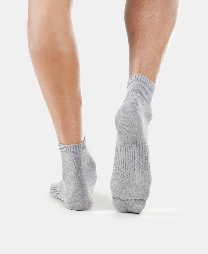 Compact Cotton Elastane Stretch Ankle Length Socks With StayFresh Treatment - Navy & Mid Grey Melange (Pack of 2)