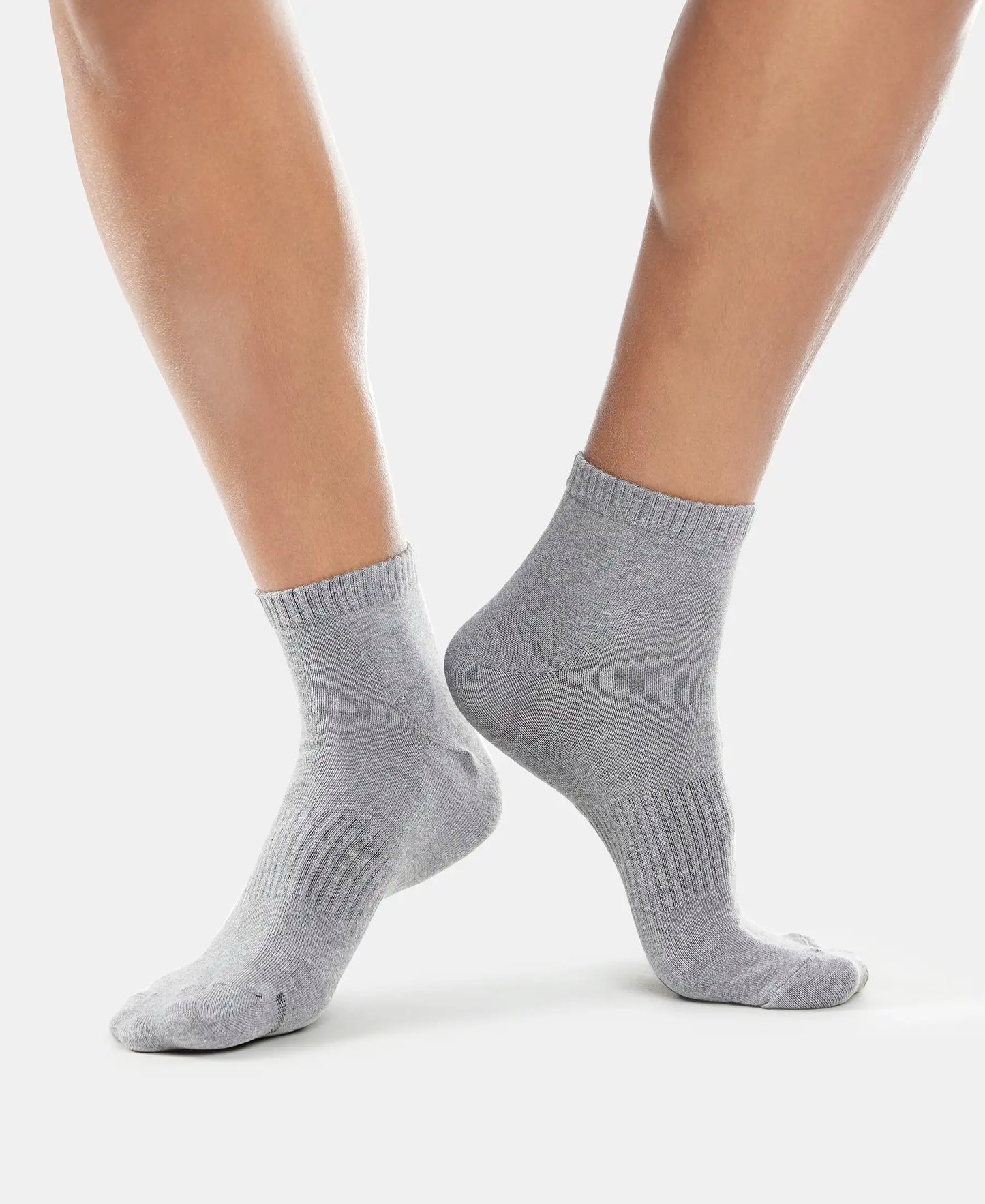 Compact Cotton Elastane Stretch Ankle Length Socks With StayFresh Treatment - Navy & Mid Grey Melange (Pack of 2)