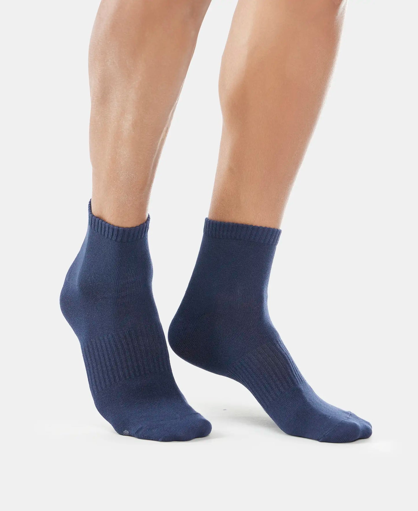 Compact Cotton Elastane Stretch Ankle Length Socks With StayFresh Treatment - Navy & Mid Grey Melange (Pack of 2)