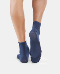 Compact Cotton Elastane Stretch Ankle Length Socks With StayFresh Treatment - Navy & Mid Grey Melange (Pack of 2)