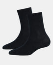 Kid's Compact Cotton Stretch Solid Calf Length Socks With StayFresh Treatment - Black (Pack of 2)