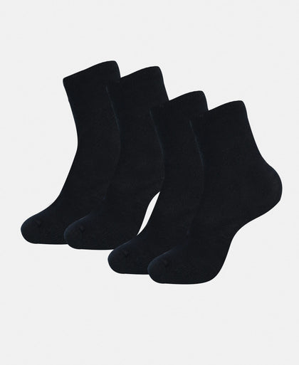 Kid's Compact Cotton Stretch Solid Calf Length Socks With StayFresh Treatment - Black (Pack of 2)