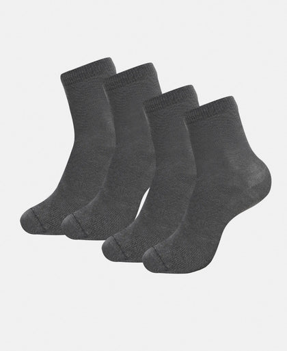 Kid's Compact Cotton Stretch Solid Calf Length Socks With StayFresh Treatment - Gun Metal (Pack of 2)