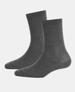 Kid's Compact Cotton Stretch Solid Calf Length Socks With StayFresh Treatment - Gun Metal (Pack of 2)