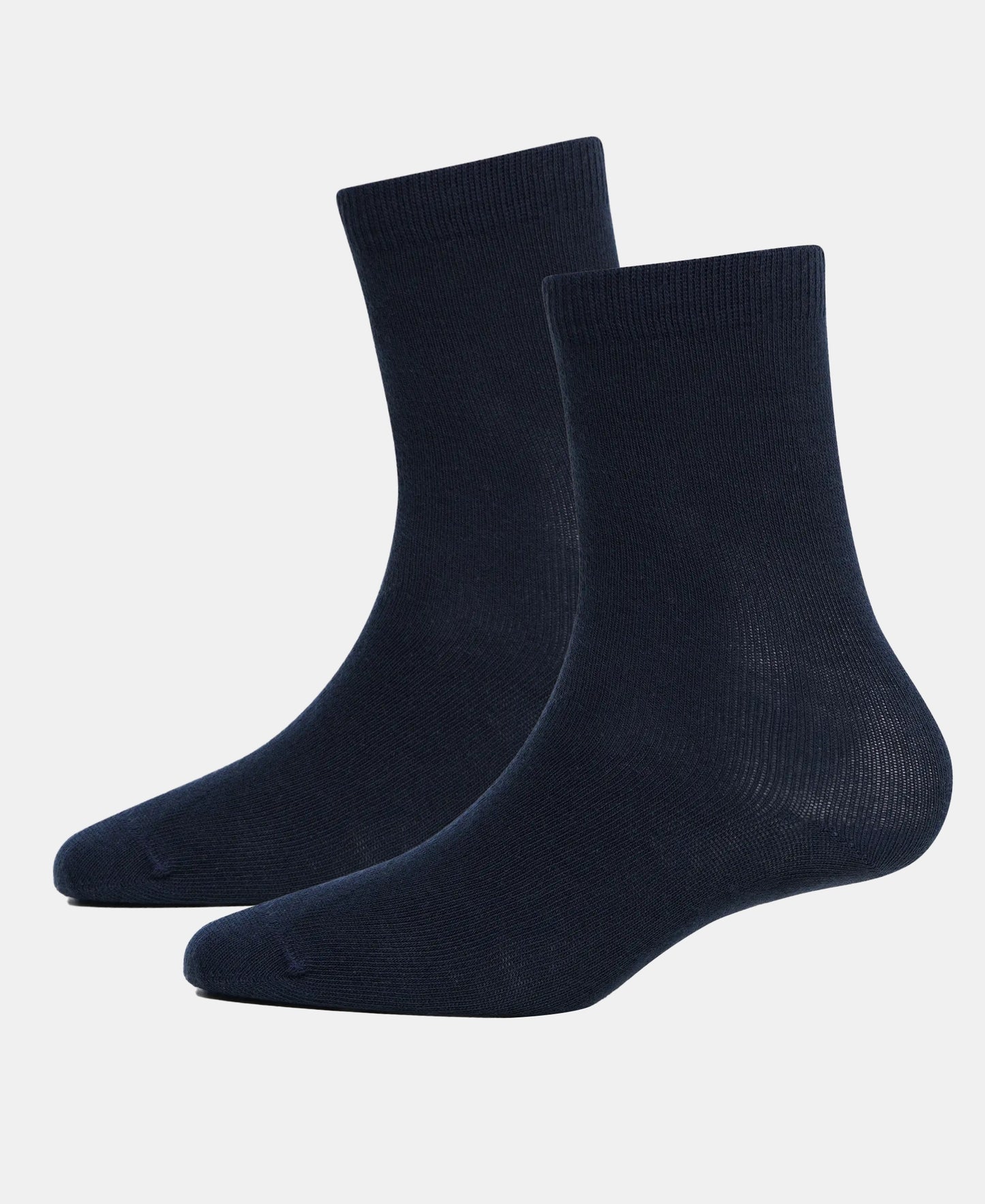 Kid's Compact Cotton Stretch Solid Calf Length Socks With StayFresh Treatment - Navy (Pack of 2)