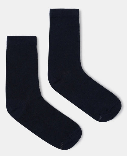 Kid's Compact Cotton Stretch Solid Calf Length Socks With StayFresh Treatment - Navy (Pack of 2)