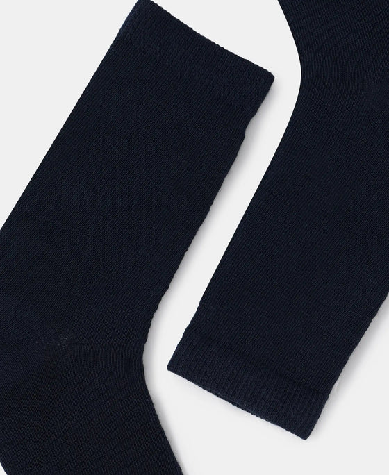 Kid's Compact Cotton Stretch Solid Calf Length Socks With StayFresh Treatment - Navy (Pack of 2)