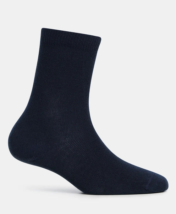 Kid's Compact Cotton Stretch Solid Calf Length Socks With StayFresh Treatment - Navy (Pack of 2)