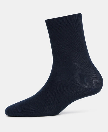 Kid's Compact Cotton Stretch Solid Calf Length Socks With StayFresh Treatment - Navy (Pack of 2)