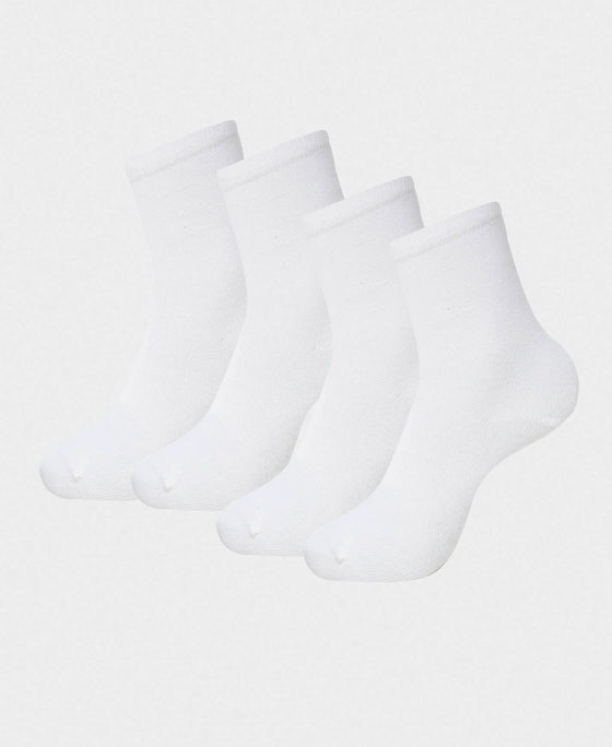 Kid's Compact Cotton Stretch Solid Calf Length Socks With StayFresh Treatment - White (Pack of 2)