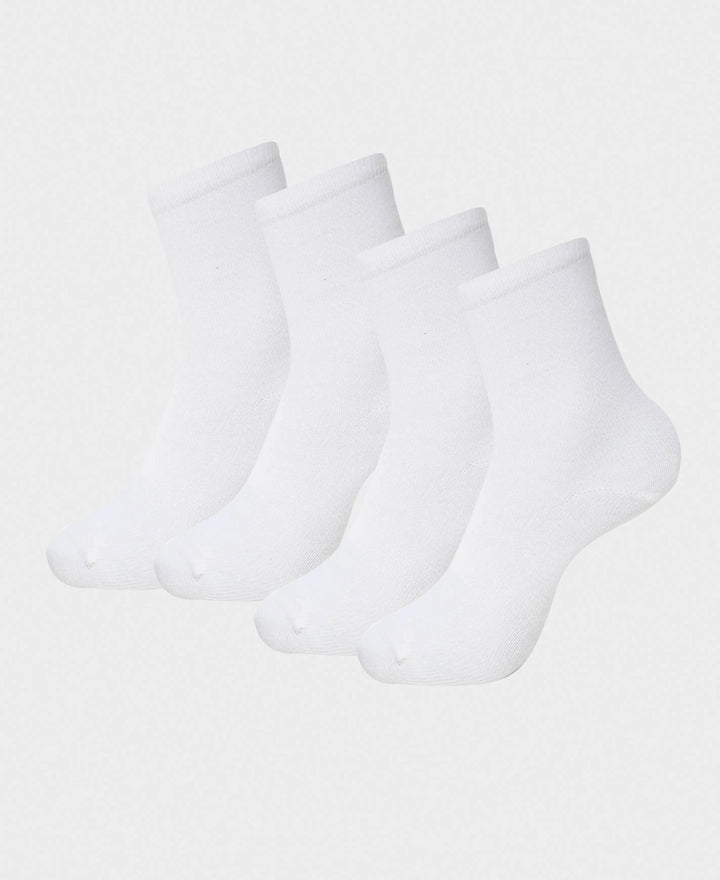 Kid's Compact Cotton Stretch Solid Calf Length Socks With StayFresh Treatment - White (Pack of 2)