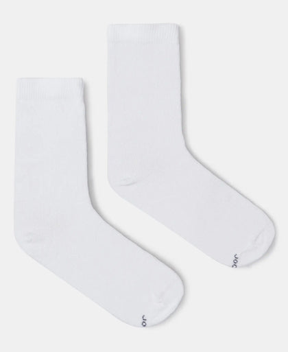 Kid's Compact Cotton Stretch Solid Calf Length Socks With StayFresh Treatment - White (Pack of 2)