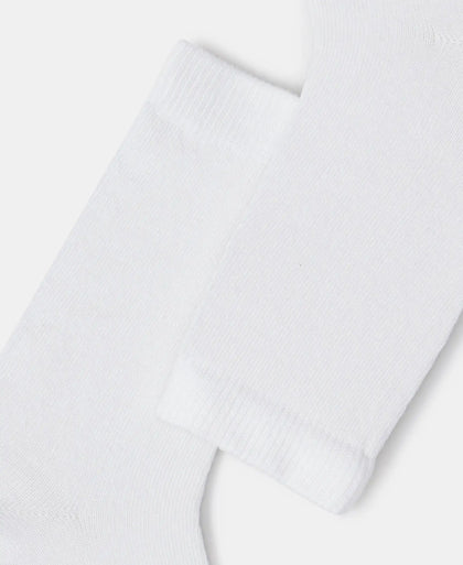 Kid's Compact Cotton Stretch Solid Calf Length Socks With StayFresh Treatment - White (Pack of 2)