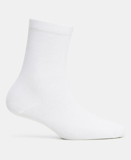 Kid's Compact Cotton Stretch Solid Calf Length Socks With StayFresh Treatment - White (Pack of 2)