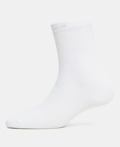 Kid's Compact Cotton Stretch Solid Calf Length Socks With StayFresh Treatment - White (Pack of 2)