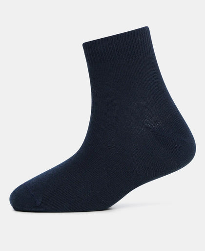 Kid's Compact Cotton Stretch Solid Ankle Length Socks With StayFresh Treatment - Navy (Pack of 2)