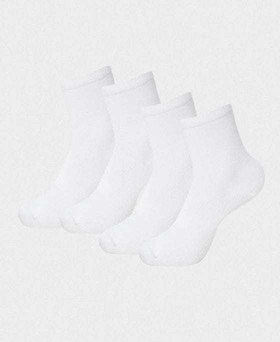 Kid's Compact Cotton Stretch Solid Ankle Length Socks With StayFresh Treatment - White (Pack of 2)