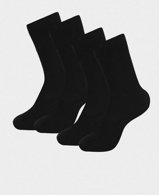 Kid's Compact Cotton Stretch Solid Knee Length Socks With StayFresh Treatment - Black (Pack of 2)