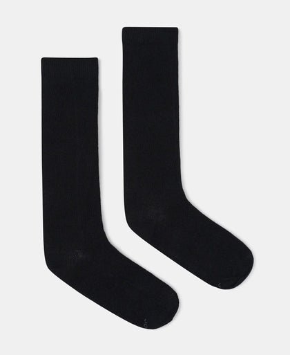 Kid's Compact Cotton Stretch Solid Knee Length Socks With StayFresh Treatment - Black (Pack of 2)