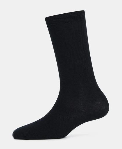 Kid's Compact Cotton Stretch Solid Knee Length Socks With StayFresh Treatment - Black (Pack of 2)