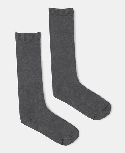 Kid's Compact Cotton Stretch Solid Knee Length Socks With StayFresh Treatment - Gun Metal (Pack of 2)