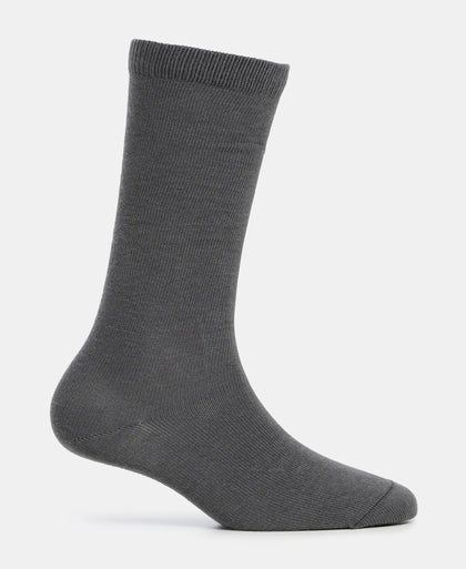 Kid's Compact Cotton Stretch Solid Knee Length Socks With StayFresh Treatment - Gun Metal (Pack of 2)