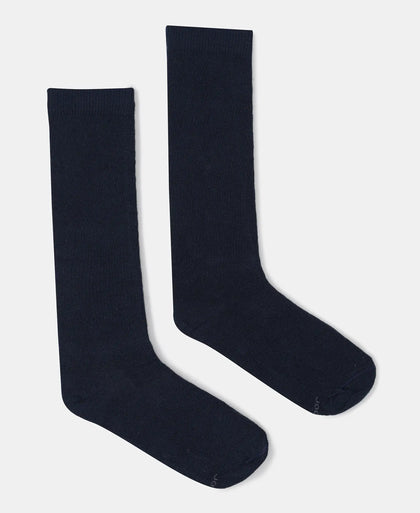 Kid's Compact Cotton Stretch Solid Knee Length Socks With StayFresh Treatment - Navy (Pack of 2)