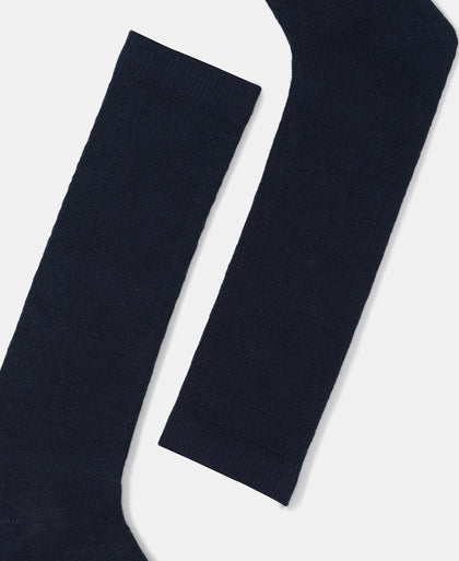 Kid's Compact Cotton Stretch Solid Knee Length Socks With StayFresh Treatment - Navy (Pack of 2)