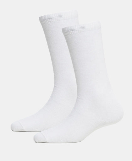 Kid's Compact Cotton Stretch Solid Knee Length Socks With StayFresh Treatment - White (Pack of 2)