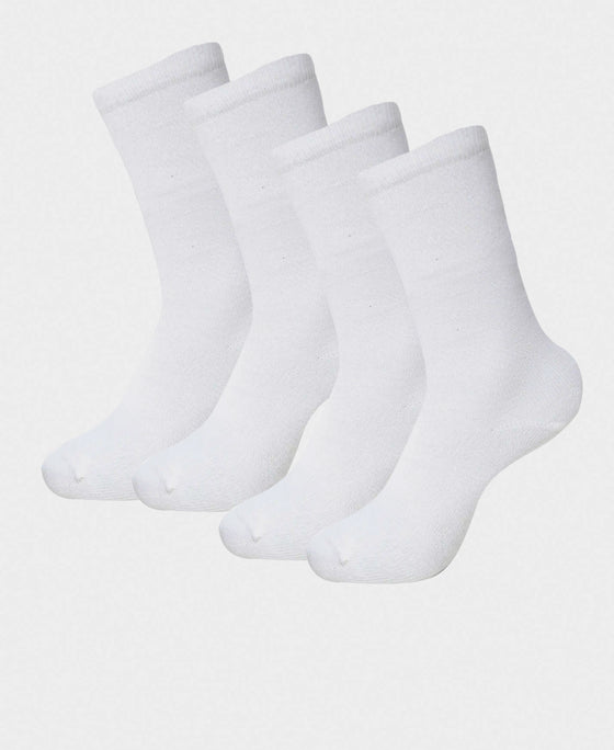 Kid's Compact Cotton Stretch Solid Knee Length Socks With StayFresh Treatment - White (Pack of 2)