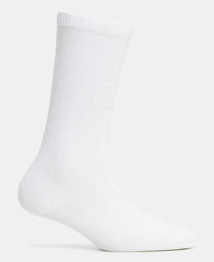 Kid's Compact Cotton Stretch Solid Knee Length Socks With StayFresh Treatment - White (Pack of 2)