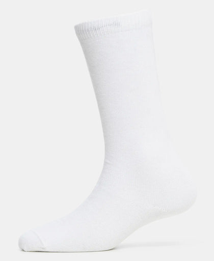 Kid's Compact Cotton Stretch Solid Knee Length Socks With StayFresh Treatment - White (Pack of 2)