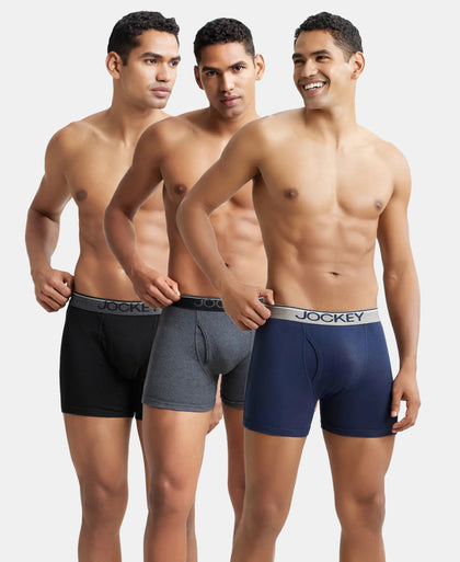 Super Combed Cotton Rib Solid Boxer Brief with Ultrasoft and Durable Waistband - Black/Navy/Charcoal Melange (Pack of 3)