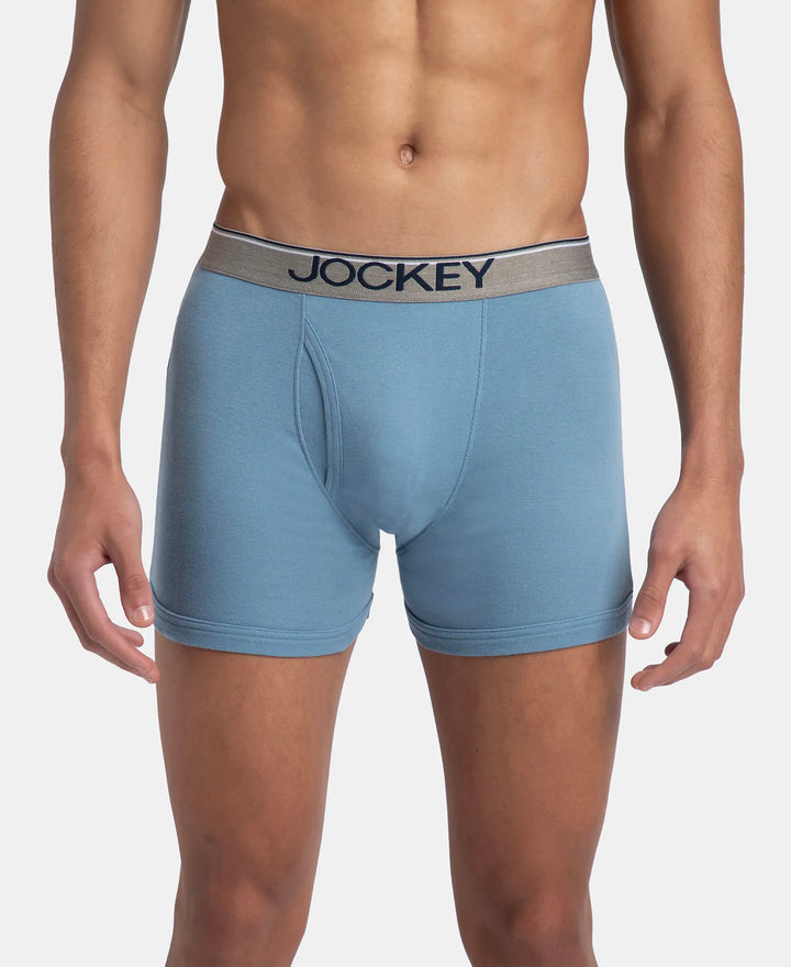 Super Combed Cotton Rib Solid Boxer Brief with Ultrasoft and Durable Waistband - Blue Shadow