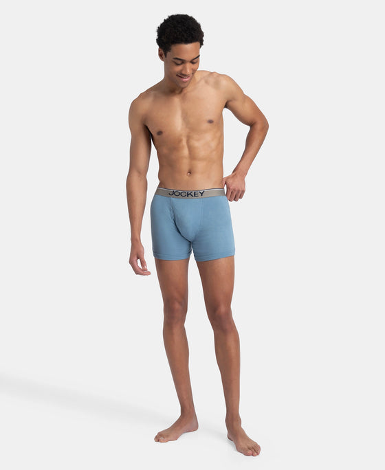 Super Combed Cotton Rib Solid Boxer Brief with Ultrasoft and Durable Waistband - Blue Shadow