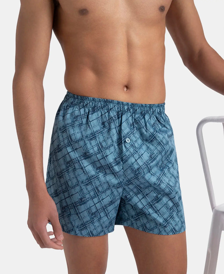 Super Combed Mercerized Cotton Woven Printed Inner Boxers with Ultrasoft and Durable Inner Waistband - Blue Heaven & Deep Slate (Pack of 2)