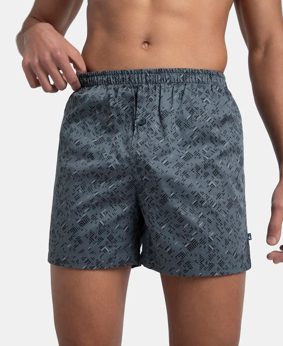 Super Combed Mercerized Cotton Woven Printed Inner Boxers with Ultrasoft and Durable Inner Waistband - Blue Heaven & Deep Slate (Pack of 2)