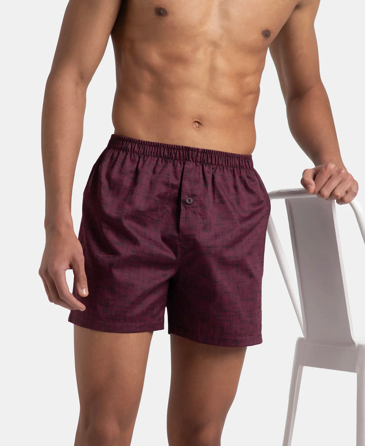 Super Combed Mercerized Cotton Woven Printed Inner Boxers with Ultrasoft and Durable Inner Waistband - Mauve Wine & Deep Slate (Pack of 2)