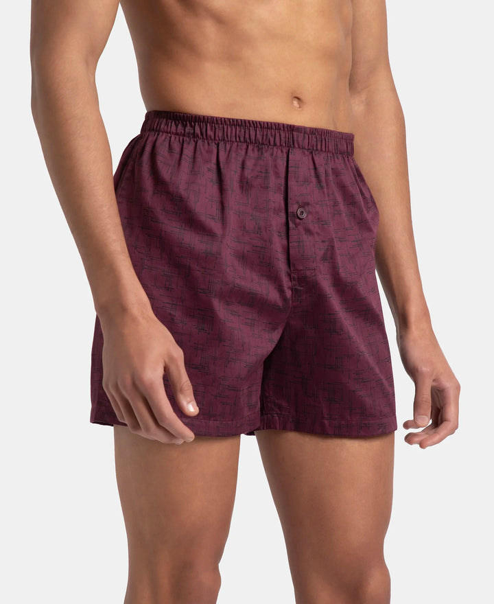 Super Combed Mercerized Cotton Woven Printed Inner Boxers with Ultrasoft and Durable Inner Waistband - Mauve Wine & Deep Slate (Pack of 2)