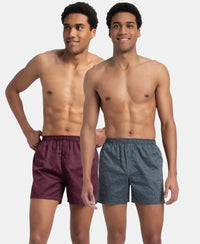 Super Combed Mercerized Cotton Woven Printed Inner Boxers with Ultrasoft and Durable Inner Waistband - Mauve Wine & Deep Slate (Pack of 2)