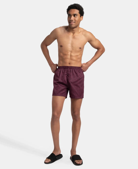 Super Combed Mercerized Cotton Woven Printed Inner Boxers with Ultrasoft and Durable Inner Waistband - Mauve Wine & Deep Slate (Pack of 2)