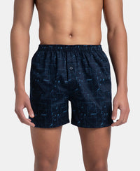 Super Combed Mercerized Cotton Woven Printed Inner Boxers with Ultrasoft and Durable Inner Waistband - Navy & Slate (Pack of 2)