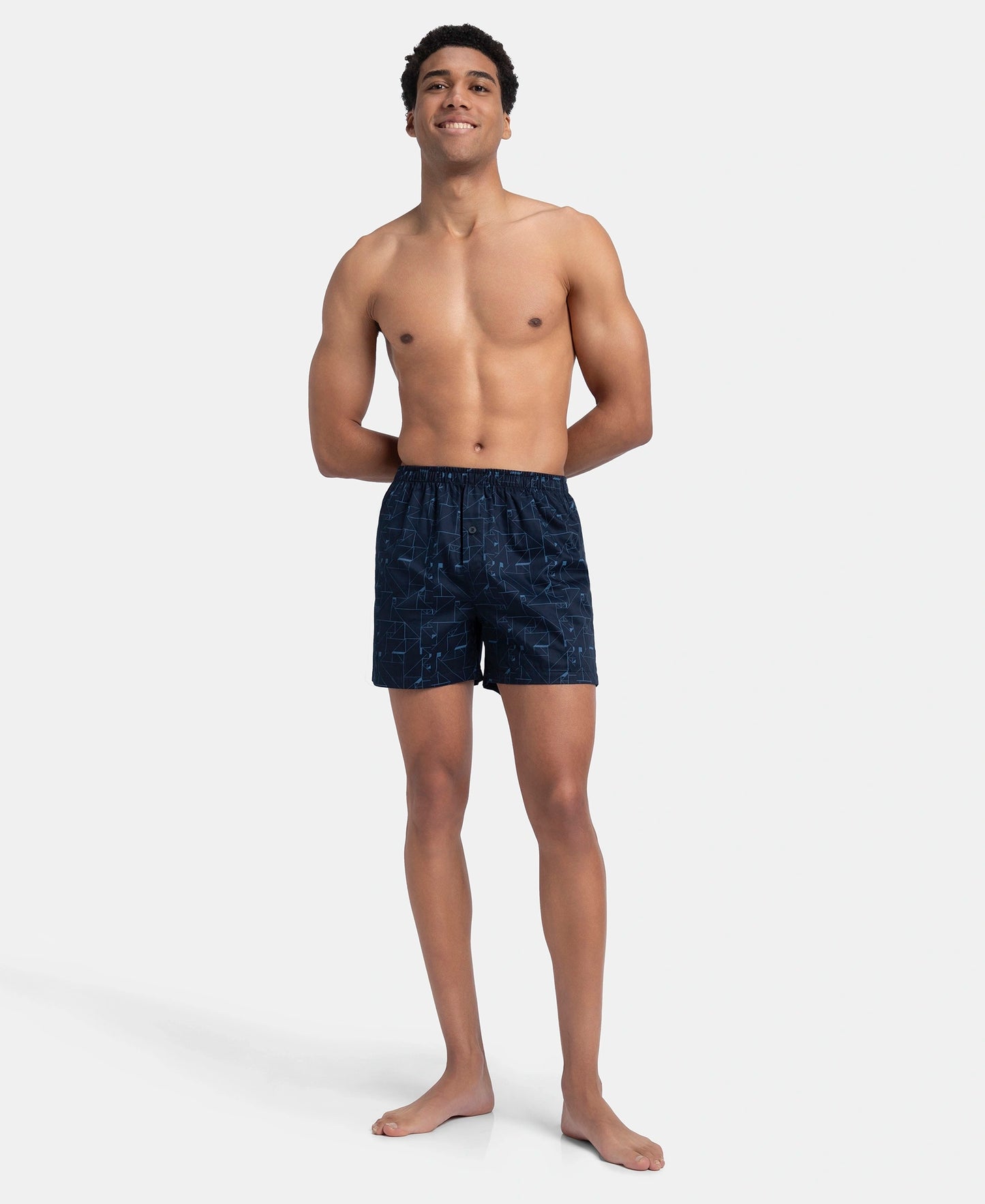 Super Combed Mercerized Cotton Woven Printed Inner Boxers with Ultrasoft and Durable Inner Waistband - Navy & Slate (Pack of 2)