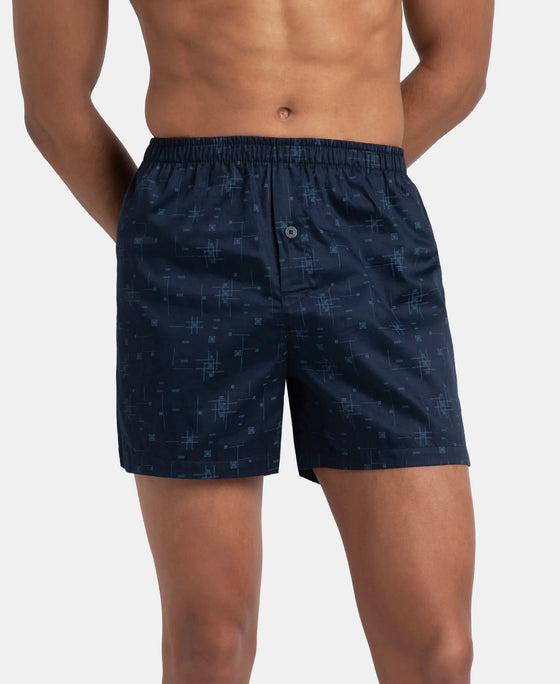 Super Combed Mercerized Cotton Woven Printed Inner Boxers with Ultrasoft and Durable Inner Waistband - Navy & Seaport Teal (Pack of 2)