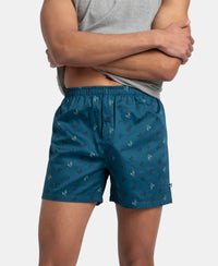 Super Combed Mercerized Cotton Woven Printed Inner Boxers with Ultrasoft and Durable Inner Waistband - Navy & Seaport Teal (Pack of 2)