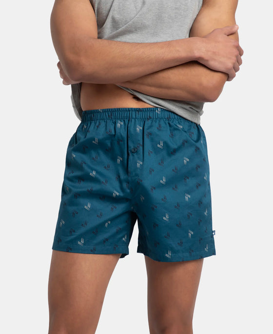 Super Combed Mercerized Cotton Woven Printed Inner Boxers with Ultrasoft and Durable Inner Waistband - Navy & Seaport Teal (Pack of 2)