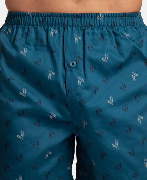 Super Combed Mercerized Cotton Woven Printed Inner Boxers with Ultrasoft and Durable Inner Waistband - Navy & Seaport Teal (Pack of 2)