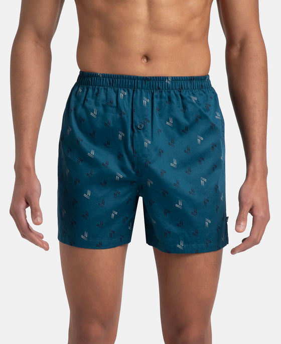 Super Combed Mercerized Cotton Woven Printed Inner Boxers with Ultrasoft and Durable Inner Waistband - Navy & Seaport Teal (Pack of 2)