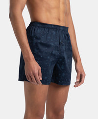 Super Combed Mercerized Cotton Woven Printed Inner Boxers with Ultrasoft and Durable Inner Waistband - Navy & Seaport Teal (Pack of 2)